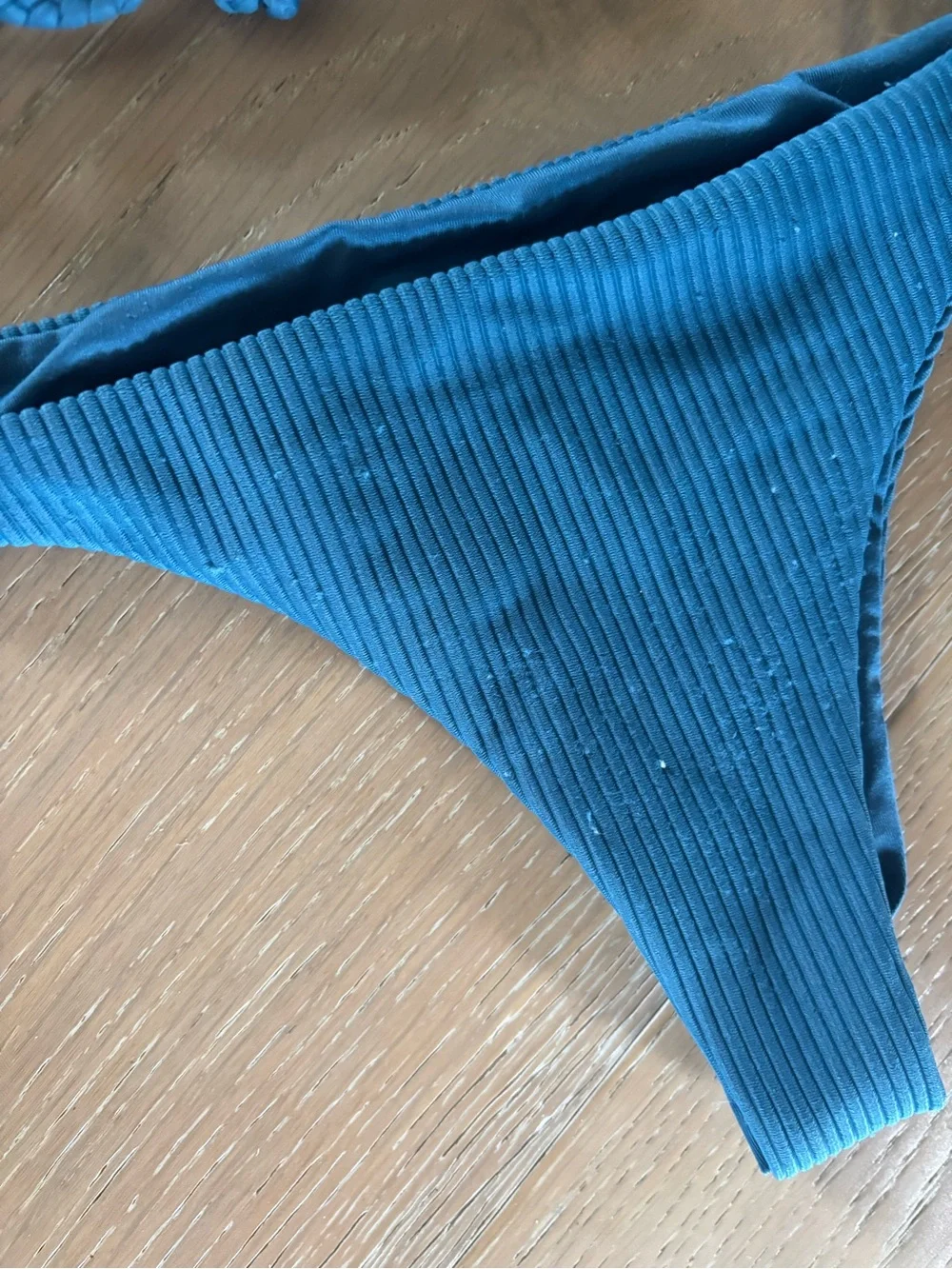 Frankie's Bikini Willa Top & Thong Bottom Set Deep Sea Blue Ribbed Swim Swimsuit